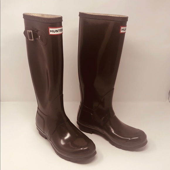 Hunter Shoes - Hunter Tall Gloss Dark Brown Rain Boots  UK 5 US 7